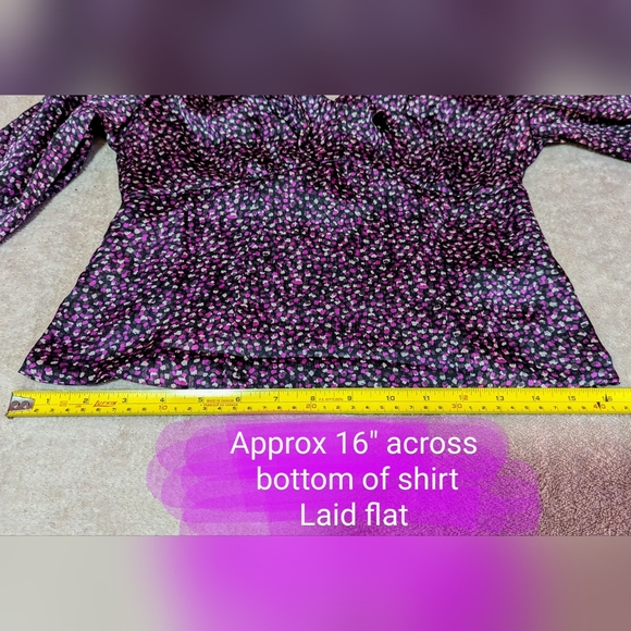 Reitmans XSmall BNWT, V-neck purple black pattern, pouf sleeve blouse - Picture 8 of 16
